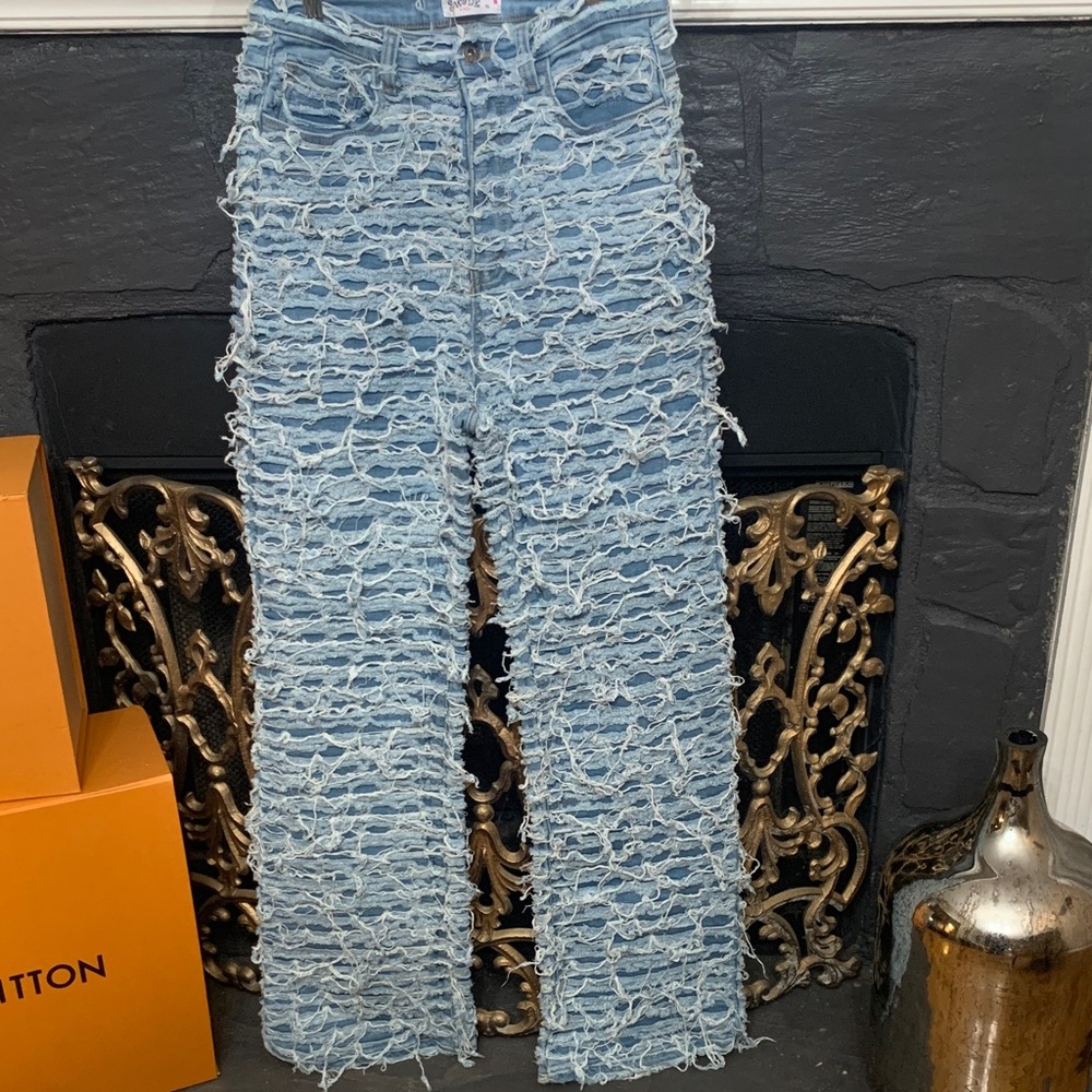 SWANK Shredded Light Blue Flare Jeans